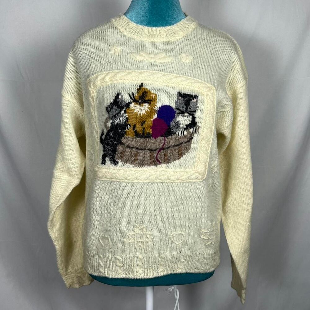 Rare Vintage Woolrich Woman 100% Wool Kitty Cat‎ Sweater (Size S)